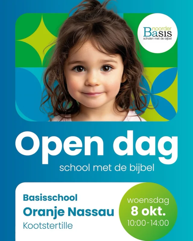 W E L K O M 💙💚 op woensdag 8 oktober is de Open dag. Kom gerust eens sfeer proeven op deze school waar kinderen groeien en bloeien!